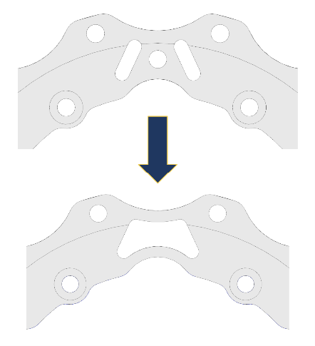MR27 wheel center — CAD before/after